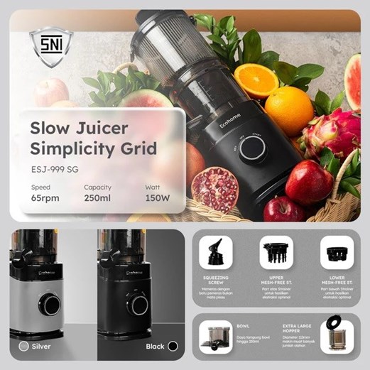 ECOHOME Slow Juicer Simplicity Grid ESJ999SG Pengekstrak Buah Muat 1 Nanas