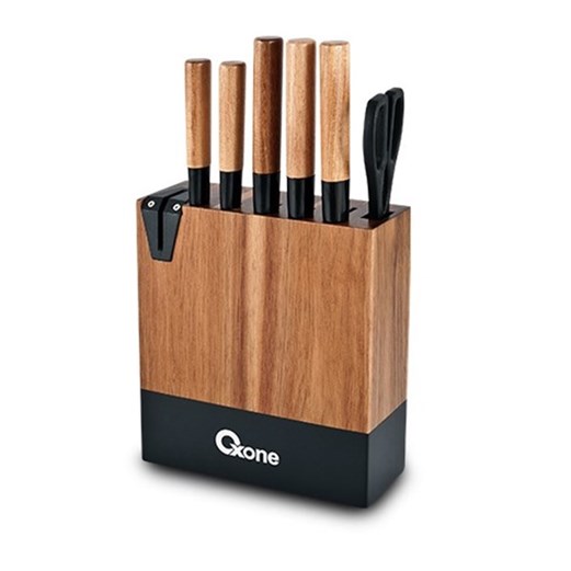 Jual ACACIA KNIFE PISAU SET WITH WOOD BLOCK OXONE OX-984